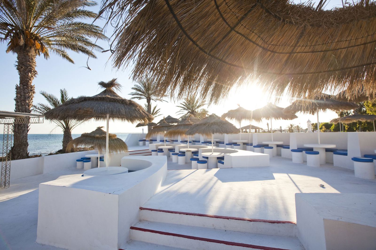 Beachfront restaurant terrace by the sea, Tunisia all inclusive holiday - Just Sunshine Holidays