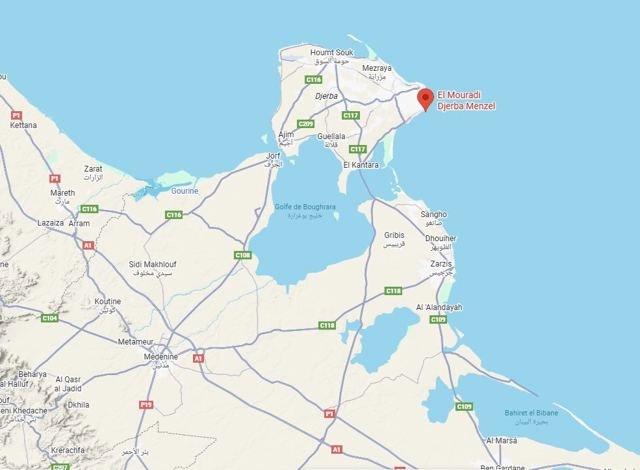 Map showing the location of El Mouradi Djerba Menzel