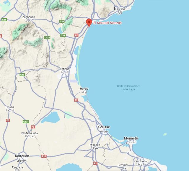 Map showing the location of El Mouradi El Menzah
