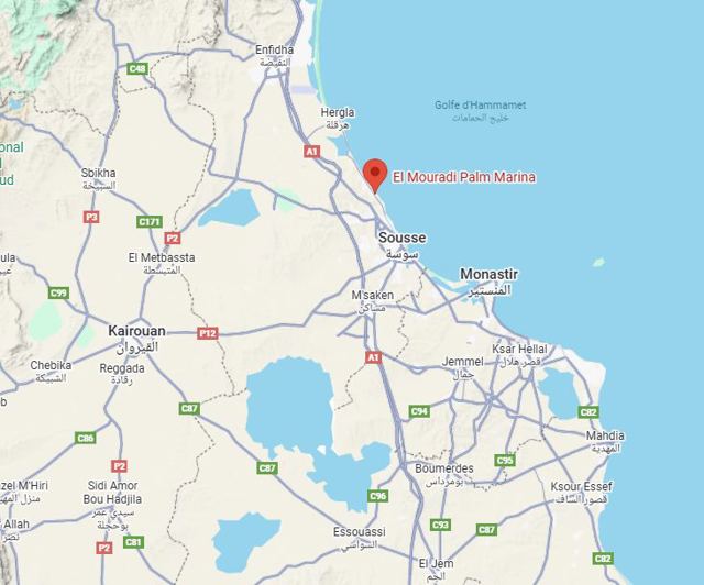 Map showing the location of El Mouradi Palm Marina