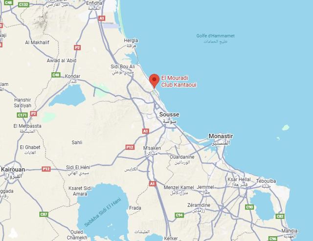 Map showing the location of El Mouradi Club Kantaoui